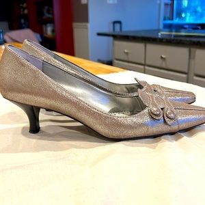 Franco Sarto shimmery metallic leather kitten heels with a pointed toe